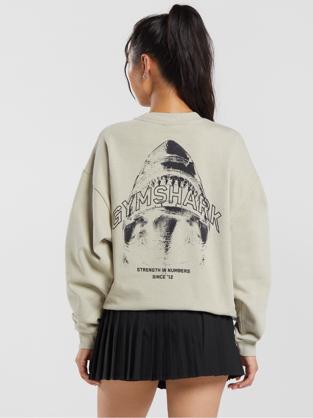 Gymshark Shark Attack Oversized Sweatshirt Brown Beige Shark Graphic Size L